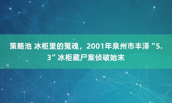 策略池 冰柜里的冤魂，2001年泉州市丰泽“5.3”冰柜藏尸案侦破始末