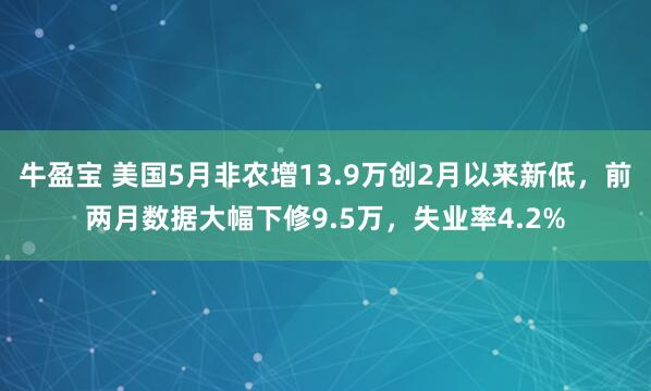 牛盈宝 美国5月非农增13.9万创2月以来新低，前两月数据大幅下修9.5万，失业率4.2%